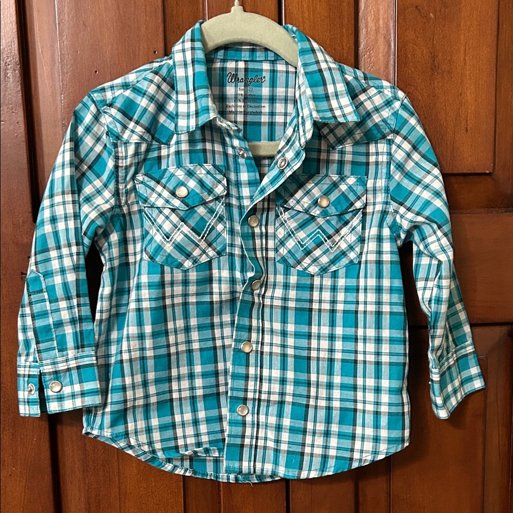 Wrangler Kids Teal Plaid Button Down Shirt